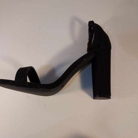 Lulus Black Sued 4" High Heels Shoes Size 7 Chunky Heel Ankle Strap - Picture 5 of 11